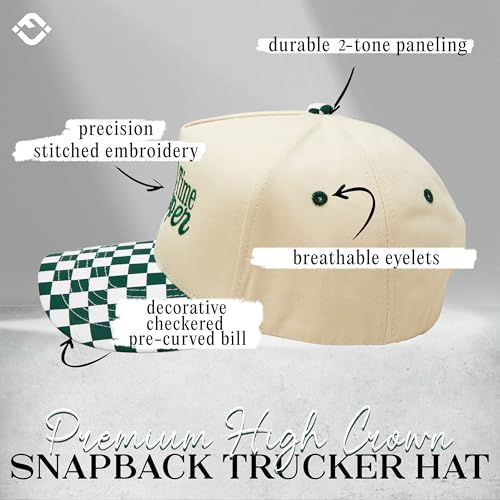 Funky Junque Trucker Snapback Hat - color: Full Time Yapper - Checker Print - Green/Beige