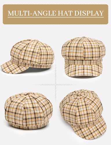 FEOYA Women Newsboy Hat Plaid Cabbie Caps Cotton Casual Stylish Beret Cap Paperboy Hats - color: Plaid-khaki