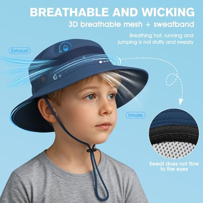 Century Star Outdoor Kids Sun Hat UPF 50+ Quick Dry Adjustable Bucket Hat Windproof Waterproof Beach Fishing Safari Hat - color: Navy Blue
