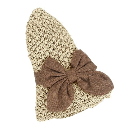 Women Wide Brim Floppy Straw Hats Beach Sun Hat Summer Cap with Bowknot UV Hat Sunhats Cloche Hat Strap Adjustable - color: Beige