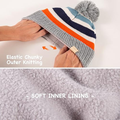 Beanie Knit Hats for Toddlers with Earflap Fleece Lined Hat Kids Warm Winter Hat Scarf Set Children's Thick Ski Cap - color: Rainbows-blue