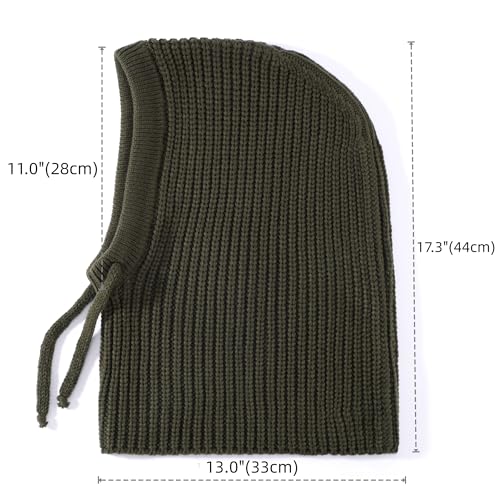 Connectyle Knit Hooded Scarf Hat Pullover Balaclava Beanie Skull Cap with Drawstring Neck Gaiter Hood Winter Hats for Women - color: Army Green