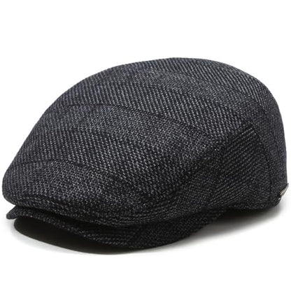 Men's Newsboy Cap with Earflaps Flat Ivy Caps Gatsby Golf Cabbie Hats - color: Black Navy Square