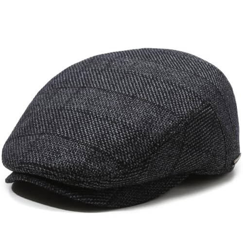 Men's Newsboy Cap with Earflaps Flat Ivy Caps Gatsby Golf Cabbie Hats - color: Black Navy Square