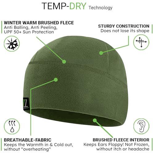Temple Tape Tactical Fleece Watch Cap Beanie – Skull Cap Fleece Hat - Mens & Women - color: [2-pack] 1-black & 1-od Green, size: One Size