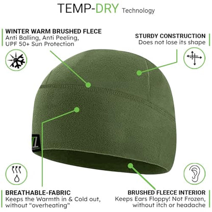 Temple Tape Tactical Fleece Watch Cap Beanie – Skull Cap Fleece Hat - Mens & Women - color: [2-pack] 1-black & 1-od Green, size: X-Large