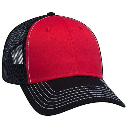 OTTO 6 Panel Low Profile Contrast Vertical Mesh Back Cap - color: Blk/Red/Blk
