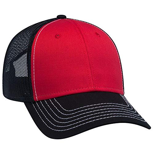 OTTO 6 Panel Low Profile Contrast Vertical Mesh Back Cap - color: Blk/Red/Blk