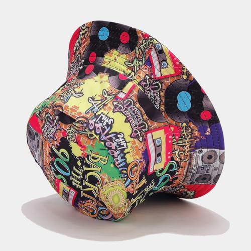 Quanhaigou Bucket Hat for Men Women,Packable Reversible Printed Sun Hats,Fisherman Outdoor Summer Travel Hiking Beach Caps - color: Colorful 90s