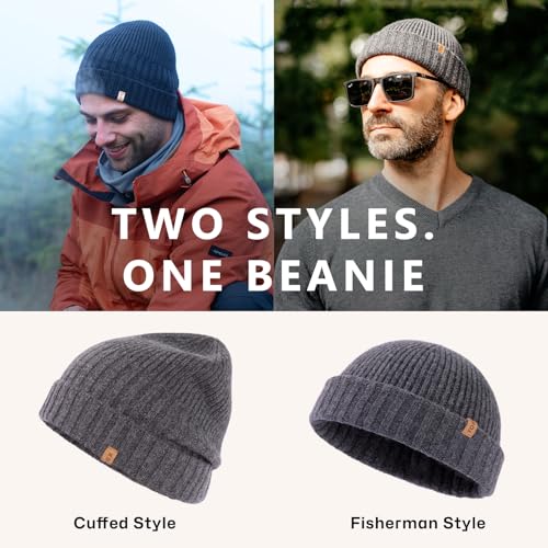 TOP-EX PolarWool™ 100% Merino Wool Short Fisherman Beanie Men Women - color: Grey, size: Medium-Large