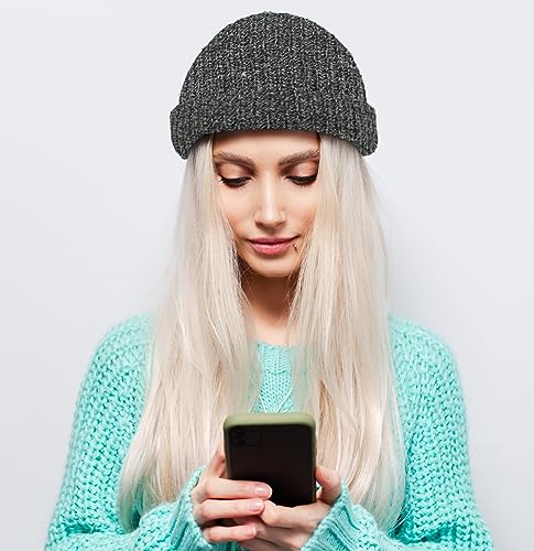 Fisherman Short Beanie Leon Roll up Trawler Classic Skullcap Hipster Beanie Warm Winter Hats Acrylic Ribbed Knit Cuff Daily - color: Dark Gray Mix Fisherman Beanie