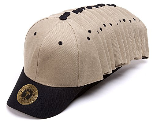 TOP HEADWEAR 12-Pack Adjustable Baseball Hat - color: Beige/Black