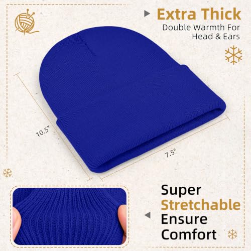 ZOORON Beanie for Men Women Slouchy Winter Beanie Hats Cuffed Skull Caps - color: 1pack-brightblue