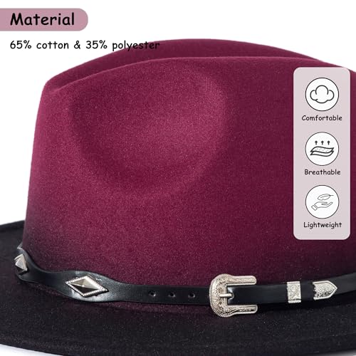 Lisianthus Gradient Color Fedora Hat for Women & Men - color: Black Band, Burgundy