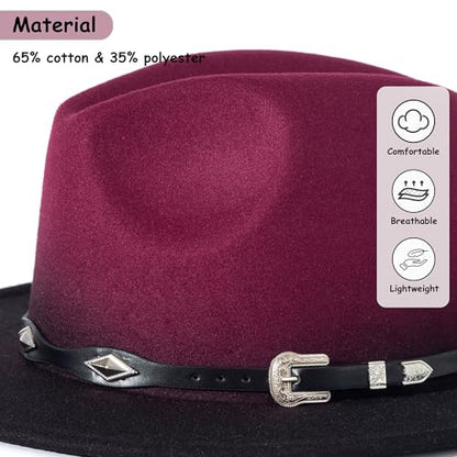 Lisianthus Gradient Color Fedora Hat for Women & Men - color: Black Band, Burgundy