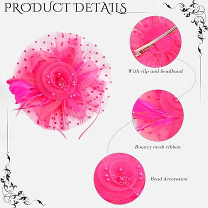 Yaomiao 5 Pcs 1920s Tea Party Accessories Fascinator Hat Gloves - color: Rose Red