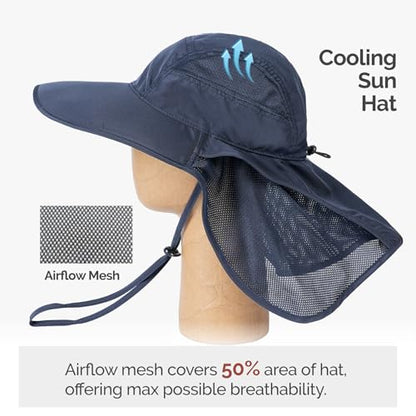 Hat Hut Ultra-Light Sun Hat with Neckflap, UPF 50+, Wide Brim, Breathable Outdoor Hiking Fishing Hats for Men - color: Navy Blue