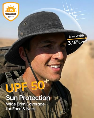 Zylioo XXL Boonie Hat for Big Heads, Wide Brim Sun Hat with Chin Strap - color: Black, size: XX-Large-3X-Large