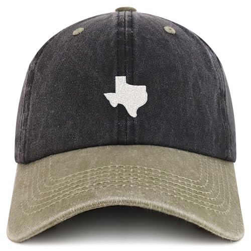 Trendy Apparel Shop Texas State Map Embroidered Washed Cotton Adjustable Cap - color: Black Khaki