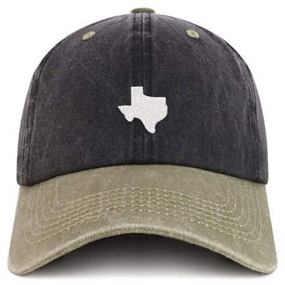 Trendy Apparel Shop Texas State Map Embroidered Washed Cotton Adjustable Cap - color: Black Khaki