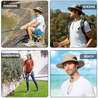 Fishing Hat for Mens Sun Hat Wide Brim Bucket Hat SPF UV Protection XL XXL Large Size Big Head Hiking Beach Safari - color: Khaki/Side Mesh（suitable:62cm-63cm）, size: XX-Large-3X-Large