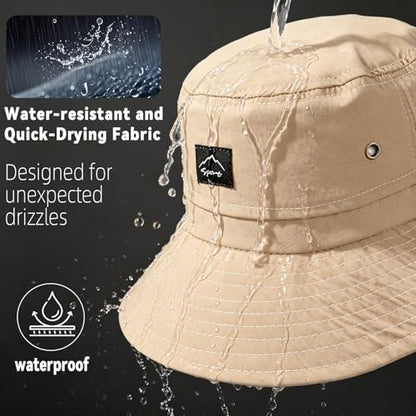 ZOORON Sun Bucket Hats for Women Men UPF 50+Packable Fishing Hats Quick Dry Waterproof Hiking Hat with Detachable Chin Strap - color: 1pack-beige