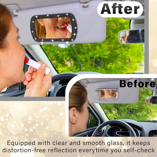BFXM Car Visor Mirror, Clip-On Car Mirror Vanity with Black Bling Diamonds - color: Black