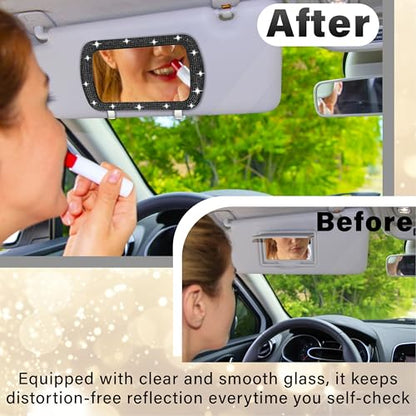 BFXM Car Visor Mirror, Clip-On Car Mirror Vanity with Black Bling Diamonds - color: Black