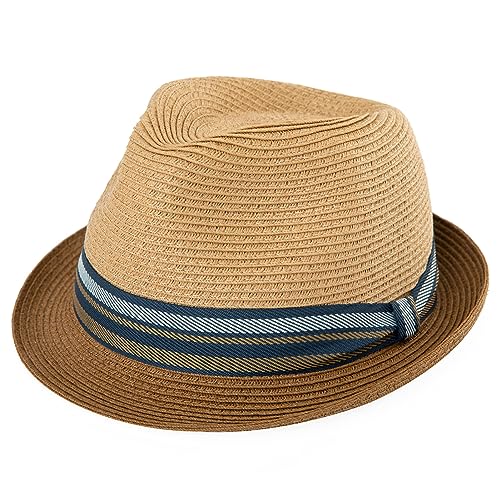 Comhats Oversize XXL Men Summer Straw Fedora Sun Hat Panama Derby Packable - color: 94587_khaki, size: Large