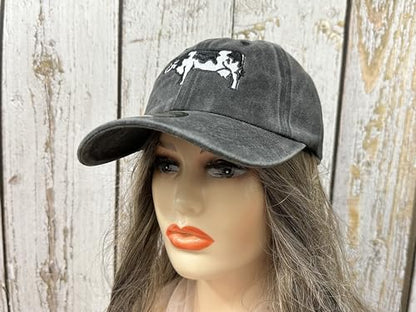 Embroidered Baseball Caps for Men and Women - color: Holstein Cow Farm (Washed Black)