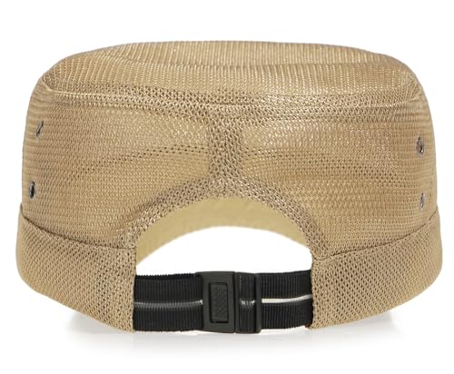 Initlove Cadet Army Cap for Men Women Military Hat Mesh Flat Top Hats for Summer - color: Khaki