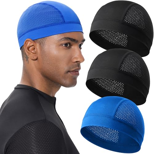 3PCS Cooling Breathable Skull Cap for Men Women Helmet Liner Caps - color: 3pcs(black+black+dark Blue)
