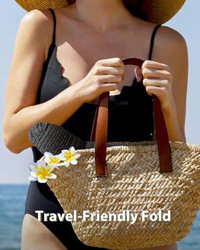 Sun Beach Hats Women Floppy Summer Sunhat with Wide Brim Packable Foldable Travel Accessories - color: Black, size: Medium
