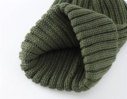 Connectyle Women's Rib Knit Cuffed Beanie Hat Stretch Acrylic Winter Hat Thick Warm Snow Ski Cap - color: Army Green