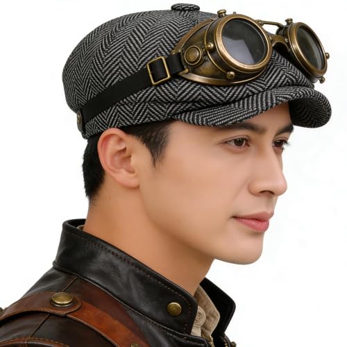 Women Classic Herringbone Newsboy Flat Cap 20s-Gatsby Tweed Ivy Cabbie Hat Golf Hunting Hats for Men Medium