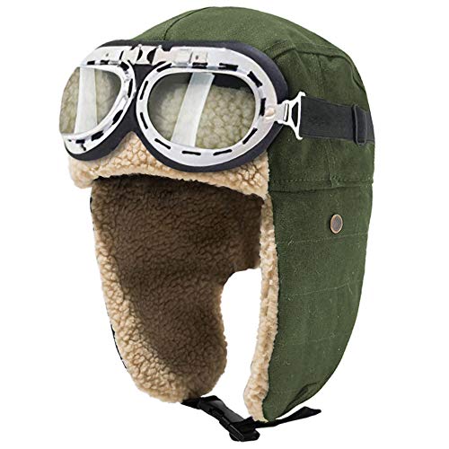 Peicees Aviator Hat and Goggles Pilot Costume Set for Adult Men and Women - style: Green Hat+white Frame/Clear Lens