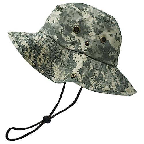 Glory Max Washed Cotton Bucket Hat with Chin Strap Fishing Sun Safari Boonie Cap - color: Gray Digital Camo, size: Large-X-Large