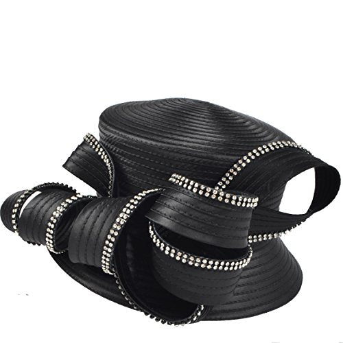 VECRY Womens Tea Party Church Baptism Wedding Derby Dressy Hat - color: Rhinestone-black