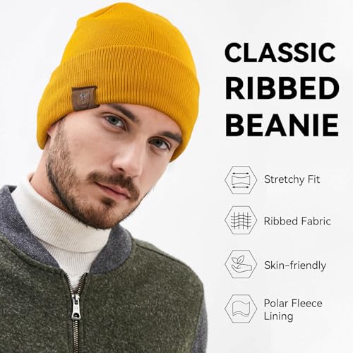 OZERO Mens Winter Hat, Fleece Lined Cuffed Beanie for Men and Women - color: Maize Yellow