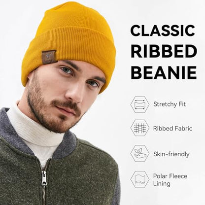 OZERO Mens Winter Hat, Fleece Lined Cuffed Beanie for Men and Women - color: Maize Yellow