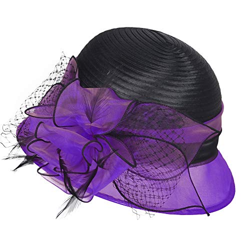 Janey&Rubbins Women's Two-Tone Bowler Cloche Hat for Derby Day, Church, Wedding, Party, Formal Events - color: Purple/Black