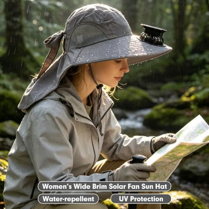 Womens Sun Hat UV Protection, Foldable Waterproof Wide Brim Bucket Hats with Neck Flap for Summer Beach Fishing Hiking - color: Light Gray1