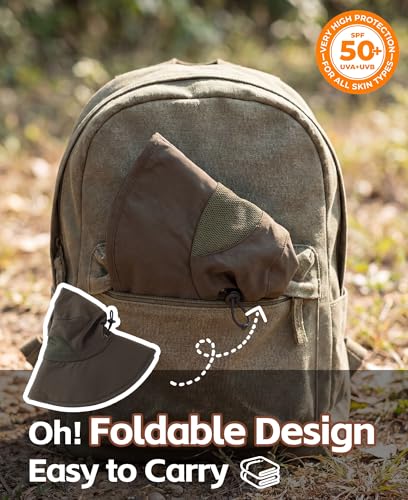 Home Prefer UPF50+ Mens Sun Hat Wide Brim Fishing Hat for Men UV Protection Womens Beach Bucket Hat for Golf Hiking Gardening - color: Army Green