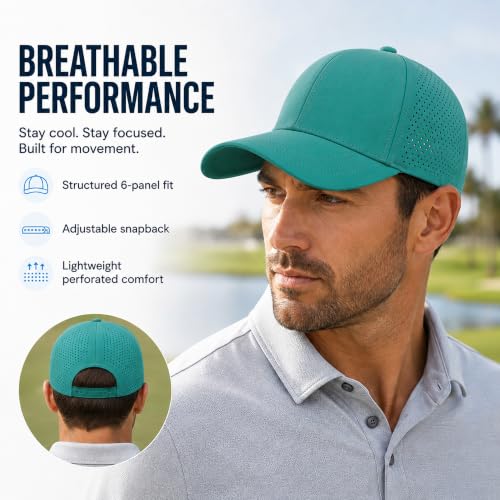 Quick Dry Baseball Cap Curved Brim Snapback Hat Mesh for Men Women - color: Lakegreen