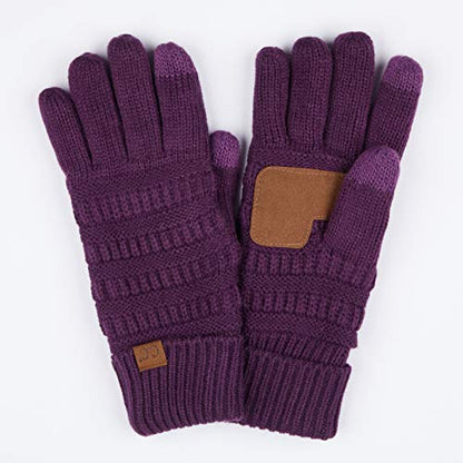 C.C Hatsandscarf Exclusives Unisex Solid Ribbed Beanie with Pom (HAT-43) - color: A Gift Set-dkpurple
