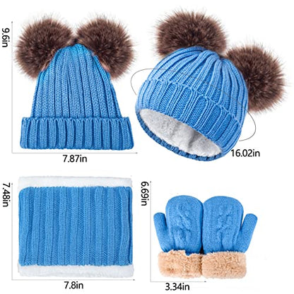 Kids Winter Beanie Scarf Gloves Set - Thermal Fleece Lined Knit Hat, Soft Neck Warmer & Mittens for Girls & Boys 1-10 Years - color: Blue-s, size: 1-5 years