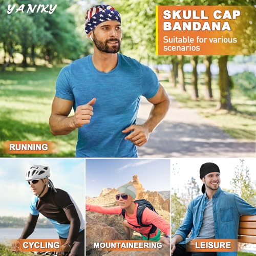 YANIKY Bandanas Skull Caps for Men, Women Skull Cap Helmet Liner Dew Rags - color: Colorful American Flag