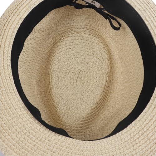 Kids Fedora Hat Panama Trilby Hat Sun Straw Hats Jazz Short Brim Roll Up Summer Beach Cap for Boys Girls 2-7 Years - color: Beige