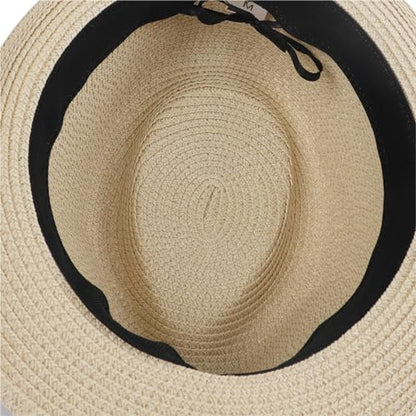 Kids Fedora Hat Panama Trilby Hat Sun Straw Hats Jazz Short Brim Roll Up Summer Beach Cap for Boys Girls 2-7 Years - color: Beige