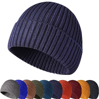 Winter Beanie Hat for Men & Women - Warm Stretchy Skull Cap, Thick Knitted Cuffed Beanies for Cold Weather - color: Navy
